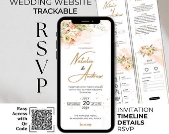 Wedding Website & Online Trackable RSVP Page, Floral Digital Web Invite with wedding program Timeline and Details, Easy Access with Qr Code