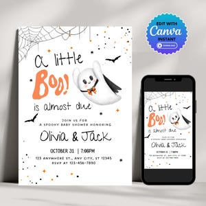 A Little Boo is bijna te wijten babyshoweruitnodiging set, bewerkbare Ghost Halloween babyshower uitnodiging digitale download