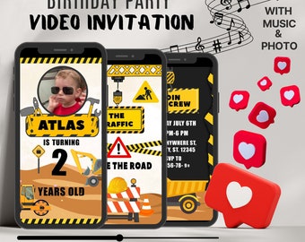 Construction Birthday Video Invitation With Photo, Yellow Dump Truck Party Animated Invitation for ANY Age, Construction Party video Invite