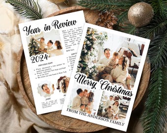 Jaaroverzicht Vrolijke kerstkaart: familiefotocollage (digitale download)