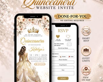 Ivory & Gold Quinceanera Invitation Website with Smart RSVP (Done for You Digital Invite)