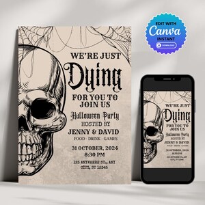 Vintage Skeleton Halloween Party Invitation: Adult Birthday (Digital Download)