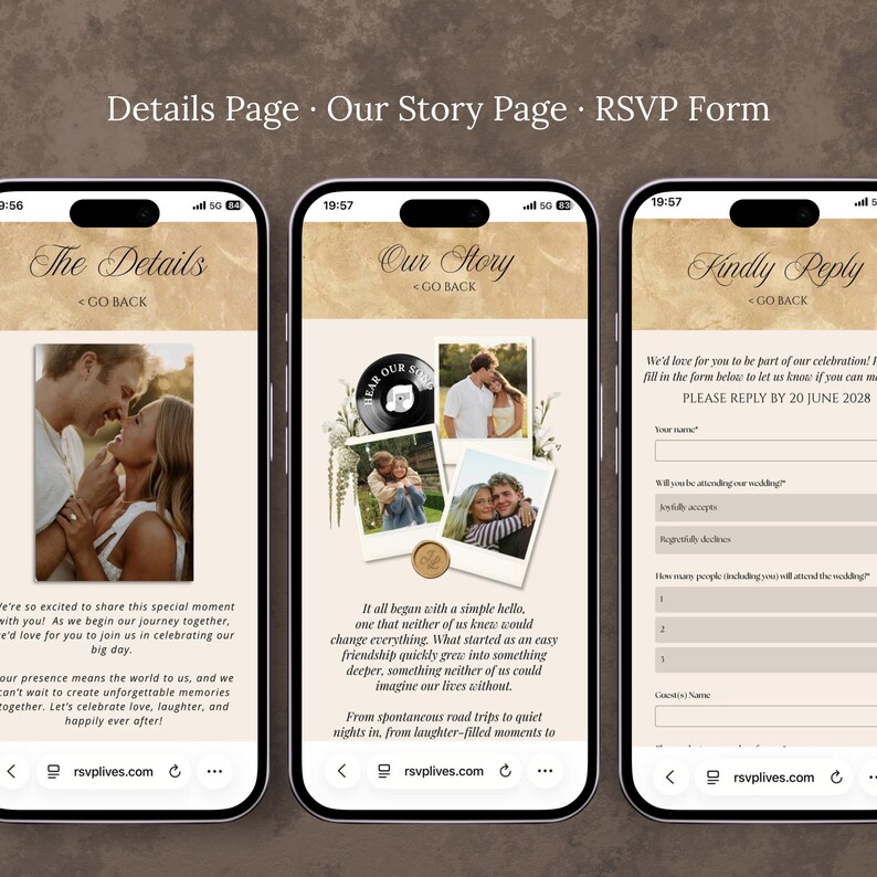 Hochzeitseinladung mit Blumenmuster in Salbeigrün und Gold mit RSVP-Funktion: Bearbeitbare Canva-Vorlage Bild 5