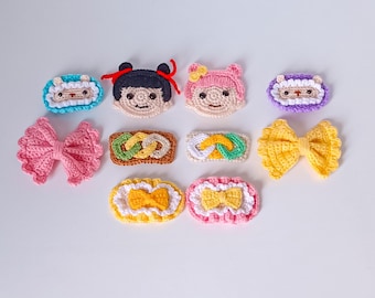 All Crochet Hair Clip PDF Pattern Set: Bow, Lamb, Girl Face Designs