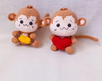 PDF Pattern: Crochet Monkeys Holding Heart | DIY Amigurumi Toy