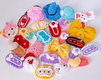 Crochet Hair Pin Set: Handmade Flower & Bow Clips, Kawaii Accessories