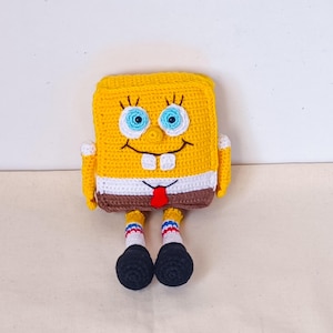 Handmade Crochet Yellow Sea Sponge Toy | Cute Cartoon-Inspired Amigurumi | Soft Stuffed Plush | Gift for Kids & Fans