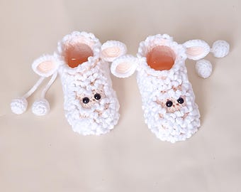 Handmade Crochet Lamb Baby Booties: Soft Infant Shoes (9-12 Months)