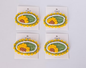 Barrette Cheveux Tournesol Au Crochet - Accessoire Déco Pour Femmes Et Filles - Cadeau Fête, Anniversaire, Noël
