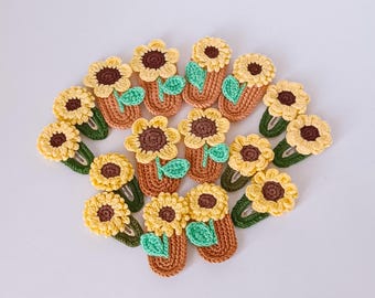 Crochet Sunflower Hair Clips Set | Handmade Cotton Flower Hairpins