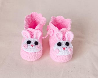PDF Pattern: Crochet Rabbit Baby Booties (9-12 Months) - Soft Pink Handmade Shoes