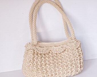 Handmade Crochet Macrame Shoulder Bag: Boho T-Shirt Yarn Tote