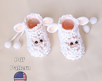 Handmade Crochet Lamb Baby Shoes Pattern - Soft and Warm - Digital PDF Tutorial - 9-12 Months