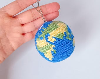 Crochet Earth Keychain | Handmade Amigurumi Globe | Planet Keyring | Gift for Travelers