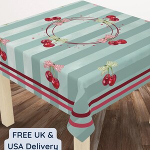 Food lover gift cherry tablecloth cherry home decor retro vintage style table decor fruit lover gift cherry bow decor cherry coquette home