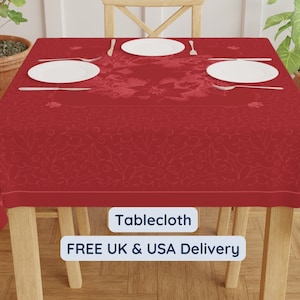 Holly tablecloth red square tablecloth Christmas party decor Winter holiday tablecloth polyester festive home decoration unique tablecloth