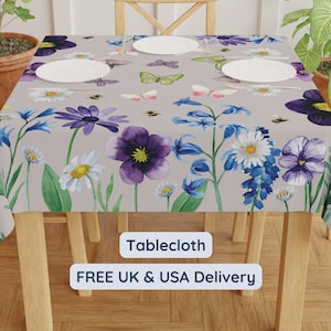 Cottagecore tablecloth flowers print fabric floral butterfly table decor gift for new home garden lover gift for gardener presents for her