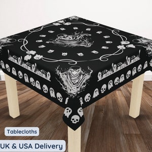 Whimsigoth decor gothic home decor Halloween tablecloth black witchy gift for new home present ghost spooky gift dark academia ghost lover