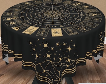 Mantel de tarot, decoración del hogar, decoración de comedor bohemia, regalo para amantes del tarot, mantel de altar de tarot, mantel de lectura de tarot, decoración del zodiaco, regalo místico espiritual