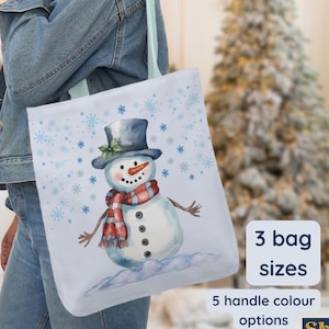 Christmas tote bag for christmas snowman snowflakes christmas festive tote bag holiday snowman bag canvas tote bag christmas shopping bag