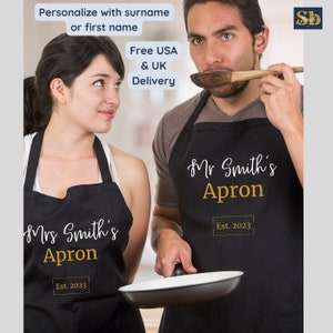 His and hers apron personalized apron funny chef gift cooking lover gift husband wife apron custom name on apron established gifts with date