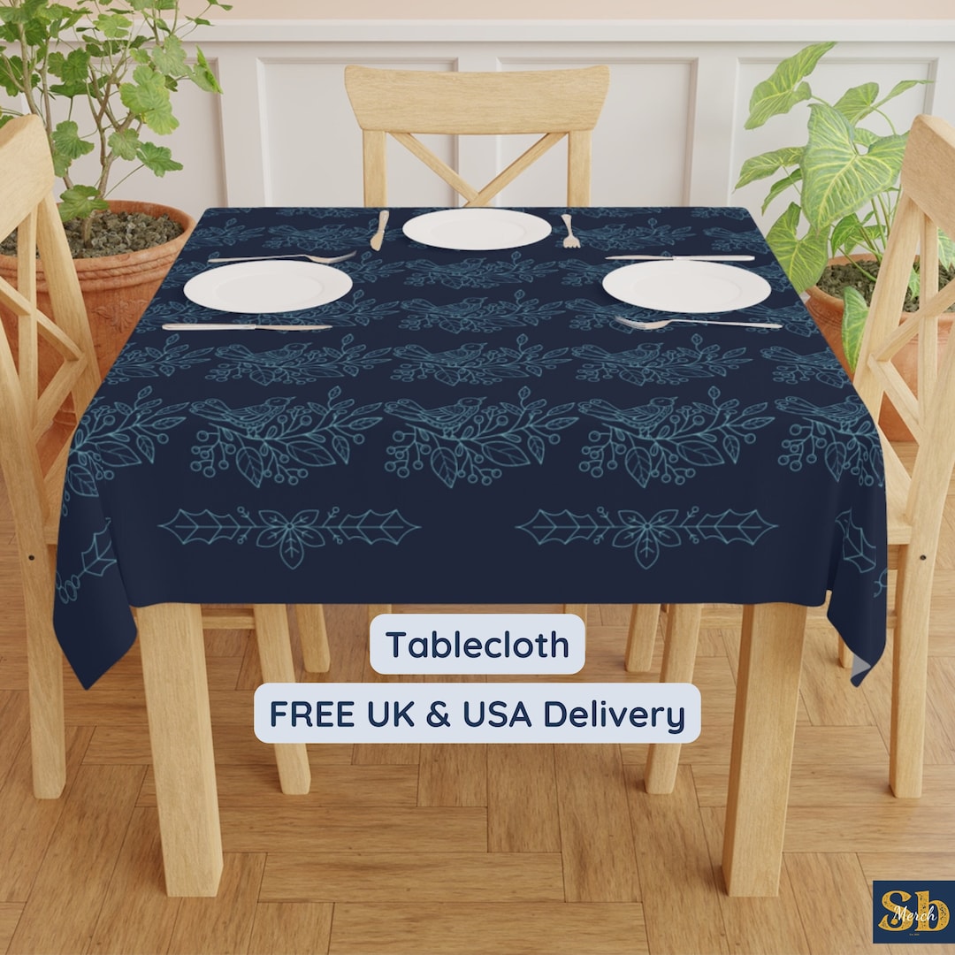 Blue Christmas Tablecloth Square Table Cover Table Xmas Tablecloth