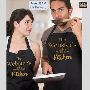 His and hers aprons personalized couple apron for wedding apron funny chef gifts cooking lover gift husband wife apron custom couple apron