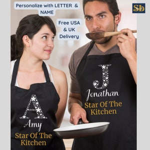 Delantal personalizado para él y para ella, delantal personalizado, regalo de chef, regalo para amantes de la cocina, delantal para ropa de cocina, regalo culinario, delantal estrella, regalo para hornear