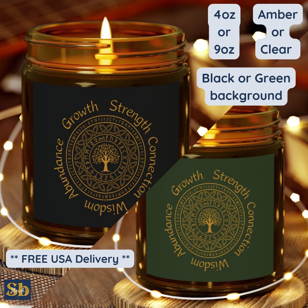 Celtic Tree of Life Candle Scandi Runic Symbols Spiritual Decor New Age ...