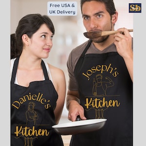 His and hers aprons personalized couple apron for wedding apron funny chef gifts cooking lover gift husband wife apron custom couple apron