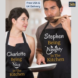 His and hers aprons personalized couple apron for wedding apron funny chef gifts cooking lover gift husband wife apron custom nice naughty