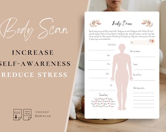 Mindfulness Meditation Worksheet, Body Scan, Develop Self-Awareness, Printable or Digital, PDF, Goodnotes, xodo, Mind-Body Connection