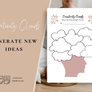 Brainstorming Worksheet, Creativity Clouds, Improve Creativity & Idea Organization, Printable or Digital, PDF, Goodnotes, xodo, wellbeeing
