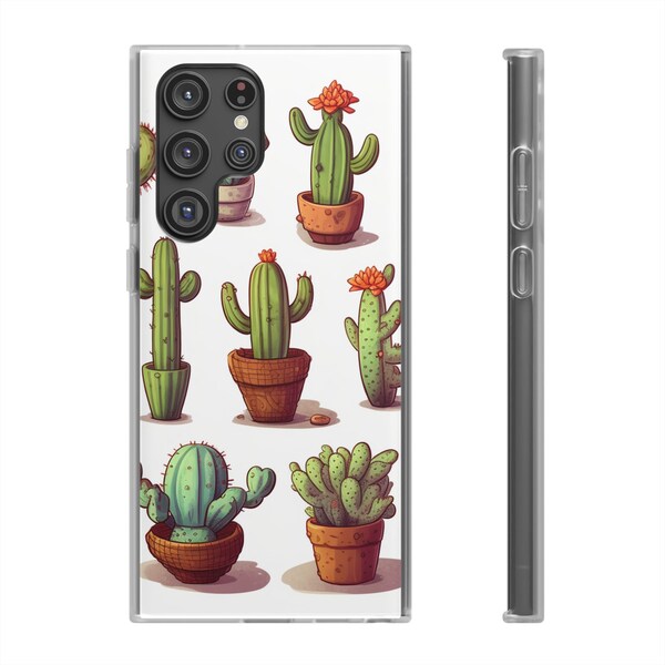 Coque Samsung Cactus pour téléphone | Esthétique Botanique | Conception de la flore du désert | Cas de téléphone de cactus rare | Compatible avec plusieurs modèles Samsung