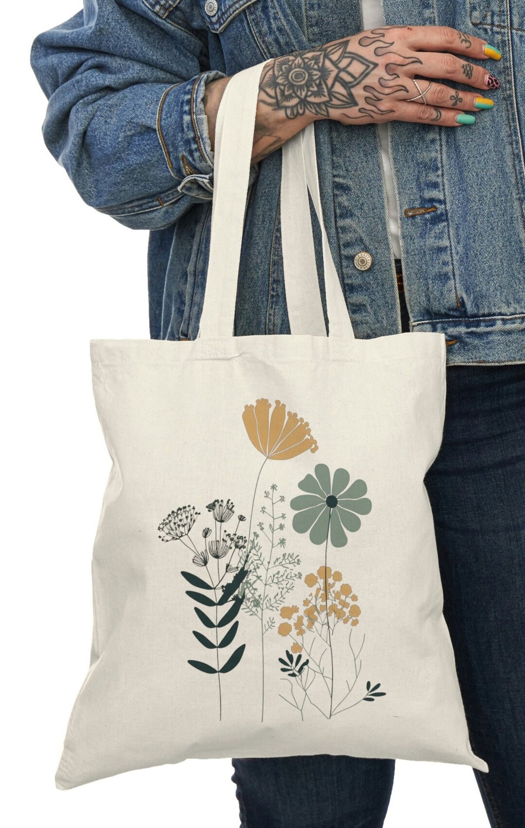 Floral Boho Chic Natural Tote Canvas Bag With Flowers - Etsy