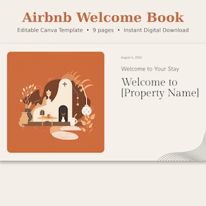 Mall för Airbnb-välkomstbok i Canva | Redigerbar gästguide | Husmanual | Guidebok för semesterbostäder | VRBO Superhost | Digital nedladdning