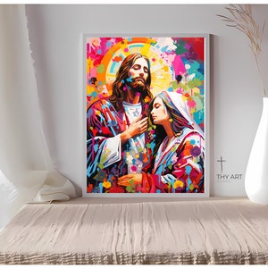 Mary and Jesus, Pop Art, Jesus and Magdalene, Mary with Jesus, Mary Magdalene Art, Mary and Jesus Painting, Sacred Hearts of Jesus and Mary