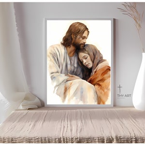 Jesus and Mary Magdalene, Watercolor, Mary Magdalene Painting, Saint Mary Magdalen, Jesus Mary Magdalene, Mary with Jesus, Jesus was Married