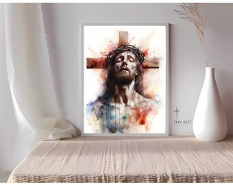Jesus Crucifixion Watercolor Print, Christ Art (Digital Download)