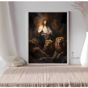 Daniel in the Lions Den, Christian Art, Religious Artwork, Daniel and the Lions Den Painting, Daniel and the Lion Den Story, Religious Art