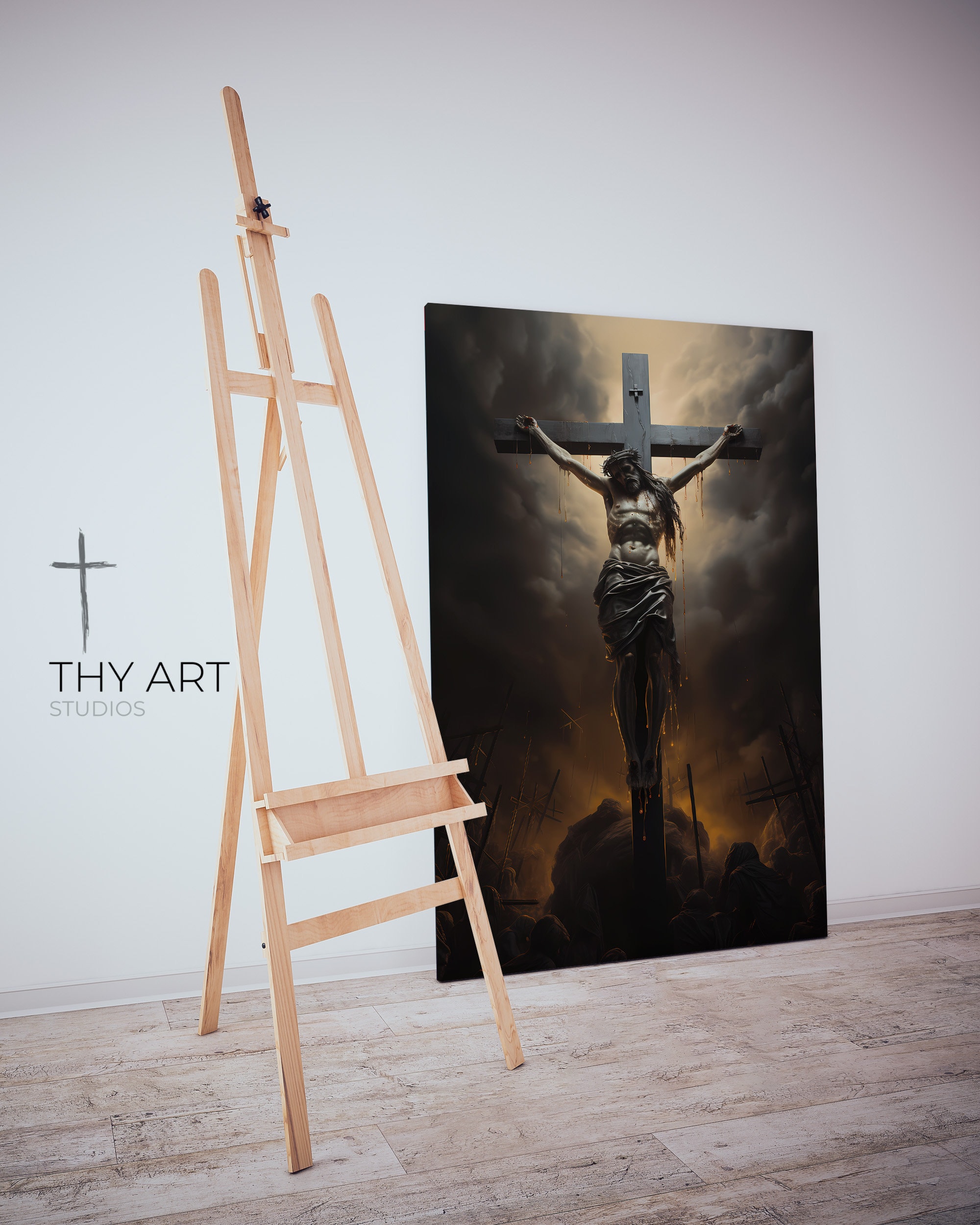 Crucifixion Art Print, Jesus on the Cross, Perspective Painting