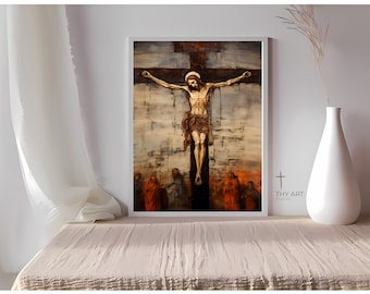 Crucifixion of Jesus Art Print, Early Christian Style (Digital Download)