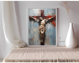 Impasto Crucifixion Painting, Jesus Christ Art (Digital Download)