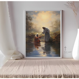 The Baptism of the Lord, Oil Painting, Jesus Baptism in the Jordan, Baptized into Christ, Jesus Christ Baptism LDS, Baptism of Jesus