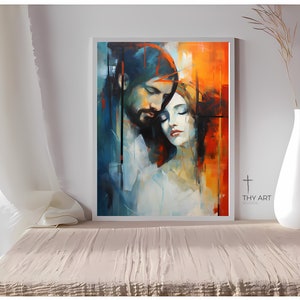 Mary with Jesus, Abstract Painting, Mary Magdalene Art, Mary and Jesus Painting, Mary Magdalene Meets Jesus, Sacred Hearts of Jesus and Mary
