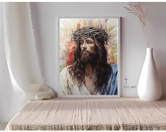 Jesus Christ Art, Colored Pencil Portrait, Crown of Thorns (Digital Download)