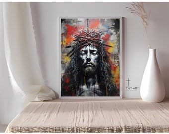 Jesus Graffiti Art Print, Urban Messiah Portrait (Digital Download)
