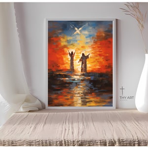 Baptism of Jesus Painting, Expressionism, Baptism of Christ Painting, Jesus Baptism Image, Religious Art, Jesus Digital Art, Christian Art