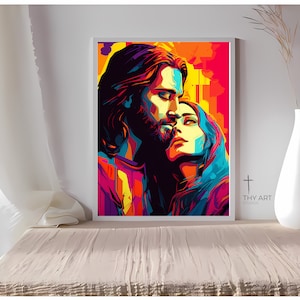 Jesus and Magdalene, Pop Art, Mary and Jesus Art, Mary Magdalene and Jesus Painting, Mary with Jesus Painting, Jesus and Mary Magdalene