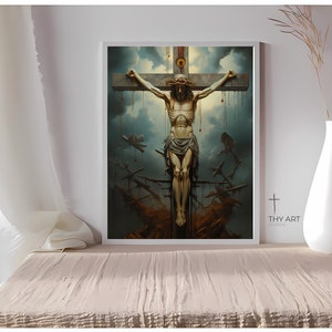 Crucifixion Of Jesus, Surrealism, The Crucifixion Of Christ, Jesus Dying On Cross, Christ&#39;s Death, Christian Art Print With Crucifixion